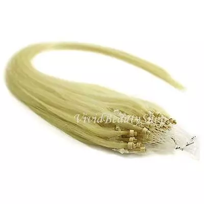 25 Micro Loop Ring Beads I Tip Indian Remy Human Hair Extensions Bleach Blonde • $35.99