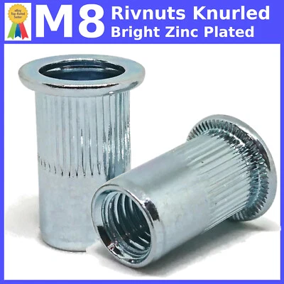 £2.29 • Buy M8 (8mm) Rivnuts Rivet Nuts Steel Knurled Flange Flat Head Grooved Steel