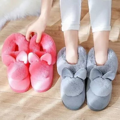 Cute Fluff Cotton Bunny Slippers Warm Padded Footwear Home Sleep Wear For Women • $38.85