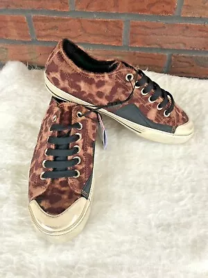 Leopard Calf Hair Sneakers EU Size 39 Fit Men 6 Women 8 Distressed Low Top Shoes • $14