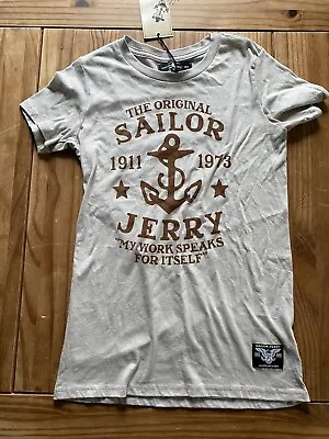 Sailor Jerry Womens Tshirt Grey Size Medium Anchor Fits Smaller • £24.09