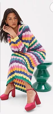 Olivia Rubin Dress Pointelle Multicoloured Maxi Dress Size Small Rrp £300. • £149