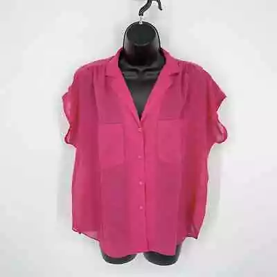 Nicola VINTAGE Pink Button Front Blouses Women Sz 16 Sheer Pockets V-Neck Barbie • $22.49