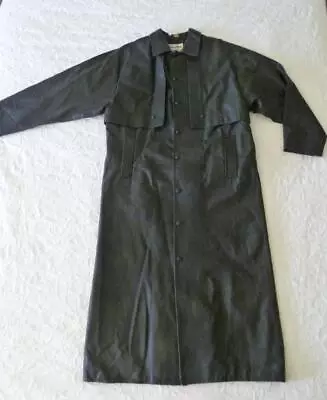 Pioneer Wear USA Vtg 70s 80s Black Leather Duster Trench Long Over Coat Men 40 • $239.20