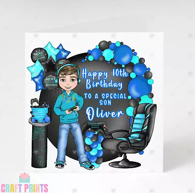 Boys Blue Gaming Birthday Card - Handmade Video Game Theme Son Grandson • £2.99