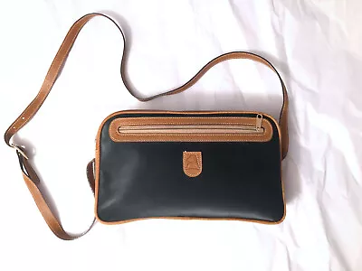 Vintage Black Brown Mark Cross Handbag Leather Canvas Crossbody Shoulder Bag • $125