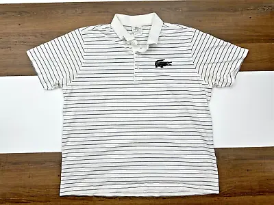 Lacoste Sport Mens Size 7 (2XL) White Striped Fuzzy Logo Big Croc Polo Shirt • $31.49