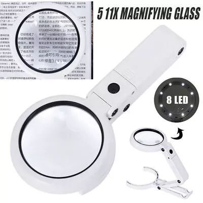 8 LED Light Head Magnifier 5X 11X Magnifying Glass Table Desk-type Lamp-Glass • $9.64