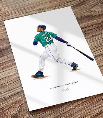 Ken Griffey Jr Seattle Mariners Illustrated Baseball Print Poster Art • $19