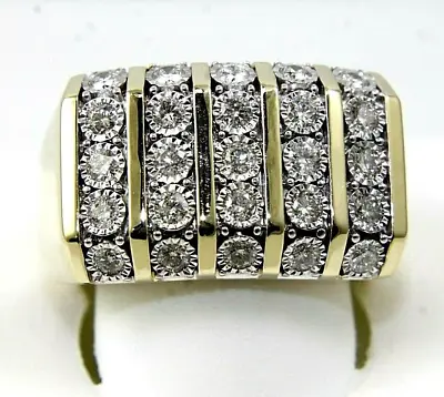 Natural Round Diamond Cluster Square Wide Men's Ring 14k Yellow Gold 1.12Ct • $1950