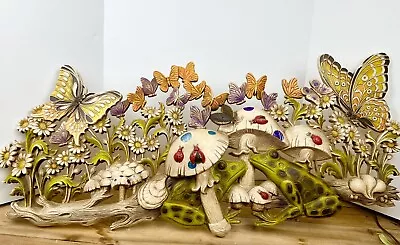 Large VTG 1971 Burwood 3D Wall Hanging 0161 Mushrooms Frogs Butterflies Scene • $132.47