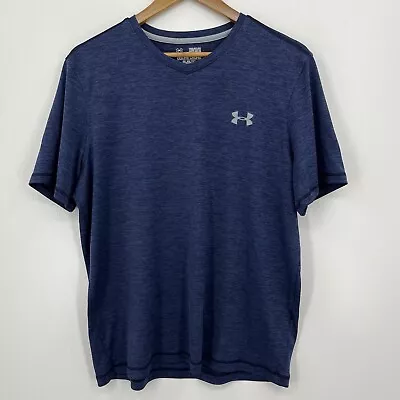 Under Armour Active T-Shirt Men's M Blue V Neck Loose Heat Gear Logo UA • $12.71