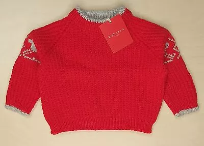 Baby Sweater Red/Grey Designer Baby Clothing Fantastic Quality Merino Wool • $23.30