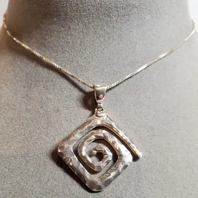 Solid All Sterling 925 Silver 16  Choker Modernist Swirl Pendant Necklace 8.6gr • $36