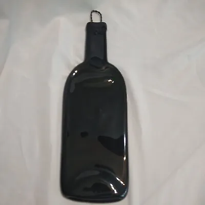 Flattened Melted Green Glass Wine Bottle Cutting Board Cheese Tray Hanging  • $11.03