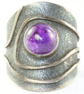 Vtg Hand Wrought Modern Art Modernist Sterling Silver Amethyst Ring • $145