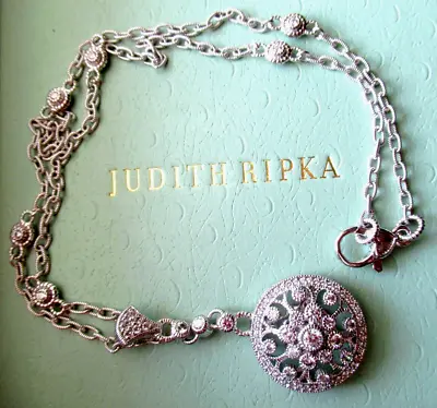 Judith Ripka Sterling Silver Diamonique Pendant Enhancer Station Necklace JR Box • $169.46