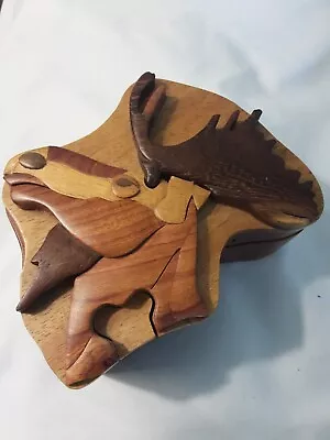 Vintage Wood Moose Head Puzzle Trinket Box • $25