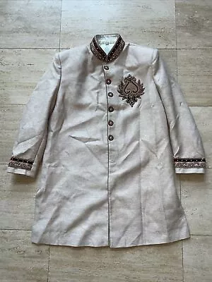 Men Wedding Suit Sherwani Indian Pakistani Beige Embroidered Size 46 • $100