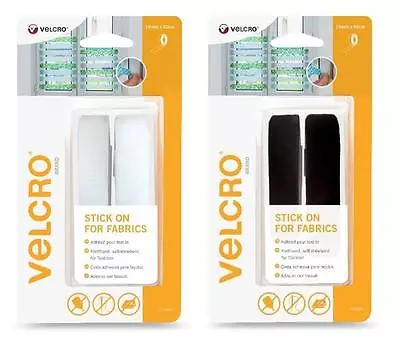 VELCRO® Brand Stick On For Fabrics - 19mm X 60cm White Or Black Tape • £5.65