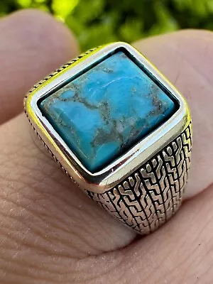 Blue Turquoise Mens Real Solid 925 Silver Navajo Native American Inspired Ring • $49.45