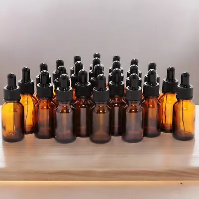 24 Amber 15 Ml (1/2 Oz) Glass Bottles With Glass Eye Droppers • $27.50