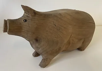 £73.38 • Buy Antique Vintage Hand Carved Wooden Razorback Pig Hog Glass Eyes Figure Statue