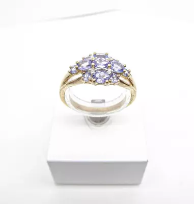 9ct Gold Tanzanite & Diamond Ring Cluster Hallmarked Size Q 1/2 With Gift Box • $159.15