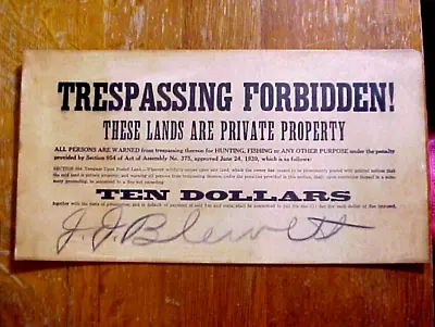 TRESPASSING FORBIDDEN Private Property NO HUNTING FISHING Or Other Purpose SIGN • $9.39