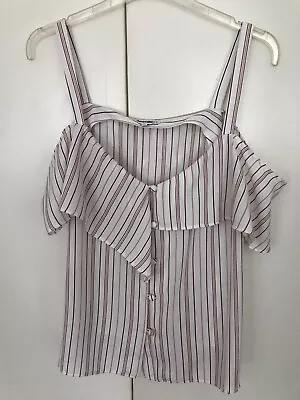 Ladies Stripe Bardot  Top Off The Shoulder Blouse Size 14 • £5