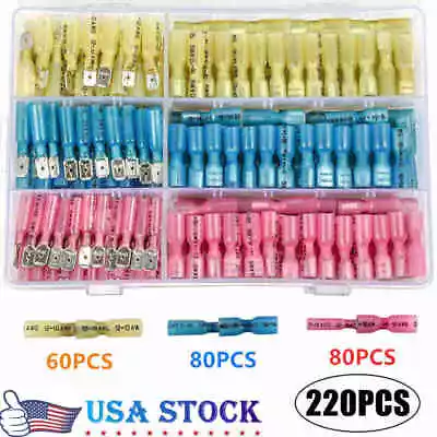 220PCS Heat Shrink Spade Male & Female Electrical Wire Terminals Connectors Kit • $15.79