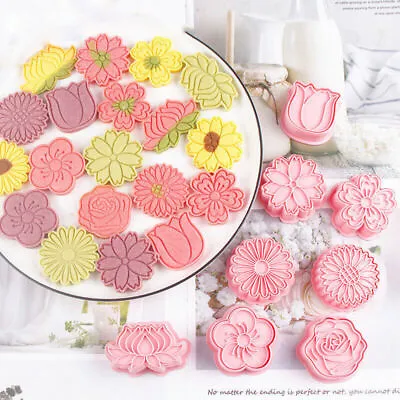 4/8Pcs Flower Shape Biscuit Cookie Plunger Cutter Cake Decorating Baking Mold • £7.36