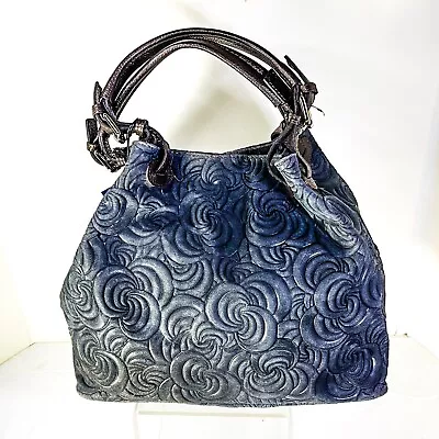 Mossimo Castelli Leather Bag Hand Shoulder Crossbody Embossed Gray Swirl ML • $49