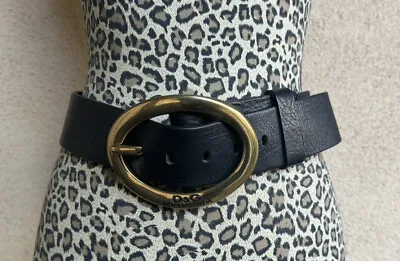 Vintage Dolce&Gabbana Belt 35” Black Leather Brass Gold Logo Buckle 100 • £157.72