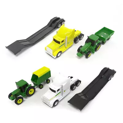 $45 • Buy 2x John Deere 1:64 Die-Cast Farm Vehicle Hauler Semi Truck Kids Toys 3y+ WHT/YEL