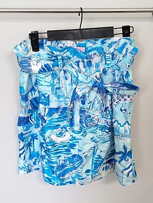 Lilly Pulitzer 100% Silk Skirt HTF Aquamarine Fresh Catch Toile Sz Small Scenic • $38