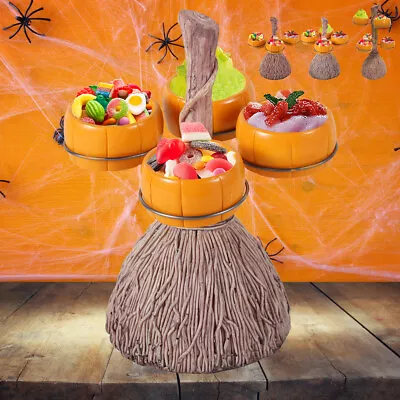 Pumpkin Bowl Stand Broom Pumpkin Snack Plates Rack Halloween Dessert Sh • $31.29