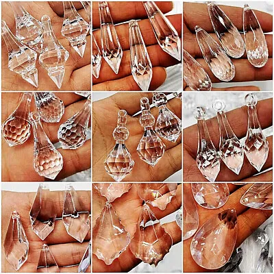 Large~crystal Clear~drops~faceted~transparent~acrylic Pendants 40~52 Mm • £3.59