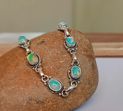 Opal Rainbow Gemstone  Bracelet 925 Sterling Silver Beautiful Adjustable PG317 • $22.87