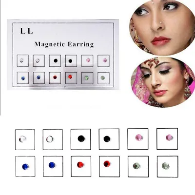 £3.39 • Buy 12X Unisex Steel Magnetic Fake Crystal Nose Stud Earring Ring Lip Clip Ear