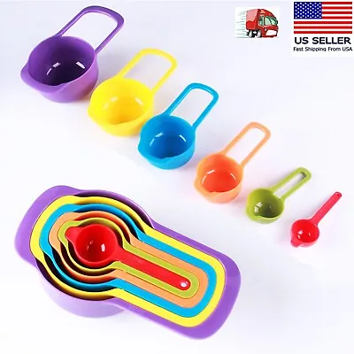 6 Pcs Plastic Colorful Measuring Cup And Spoon Set Stackable - Colors May Vary • $7.99