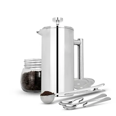 French Press Cafetiere Steel Coffee Maker FREE Filters & Spoons 350ml | M&W • £20.99
