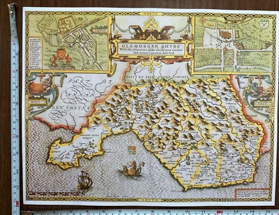£12 • Buy Old Tudor Poster Map Glamorganshire Cardiff Wales 1600s 15  X 12 Reprint Antique