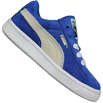 Puma Originals Suede Kids Baby Kids Shoes Leather Sneakers Blue White 20-32 • £34.51