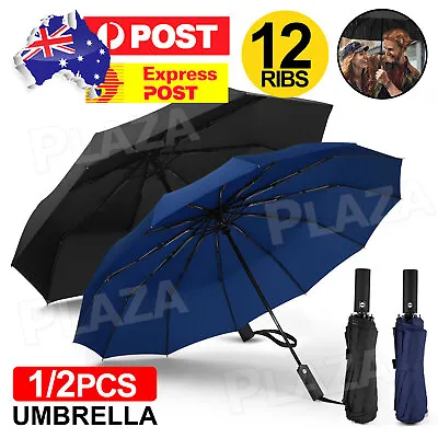 $15.85 • Buy 12Ribs Automatic Folding Umbrella Windproof Auto Open Compact With Fiberglass