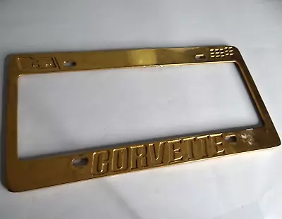 Solid Brass Corvette License Plate Frame Gold Vintage 1982 • $29.99