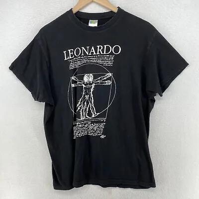 LEONARDO DA VINCI Shirt Mens XL VITRUVIAN MAN Cotton Short Sleeve Black • $29.99