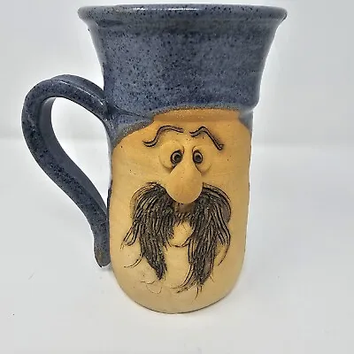 Foothills Pottery Collection 3D Mustache Man Face Tall Blue Mug Coffee Tea  • $19.99