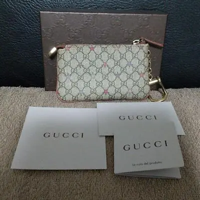 $134.99 • Buy GUCCI Coin Purse Silver Chain Key Holder Canvas Leather Gray Made In Italy 