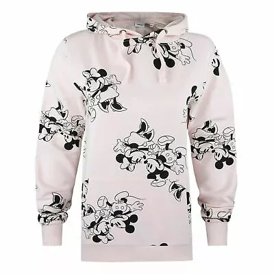 Official Disney Ladies Minnie & Mickey Mouse AOP Hoodie Pale Pink S-XL • £18.99